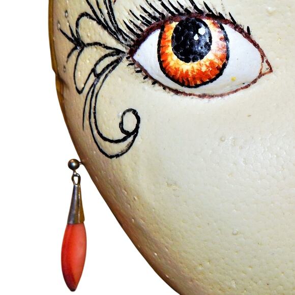 70s Vintage Mod Orange Shell Like Drop Earrings - Picture 1 of 7